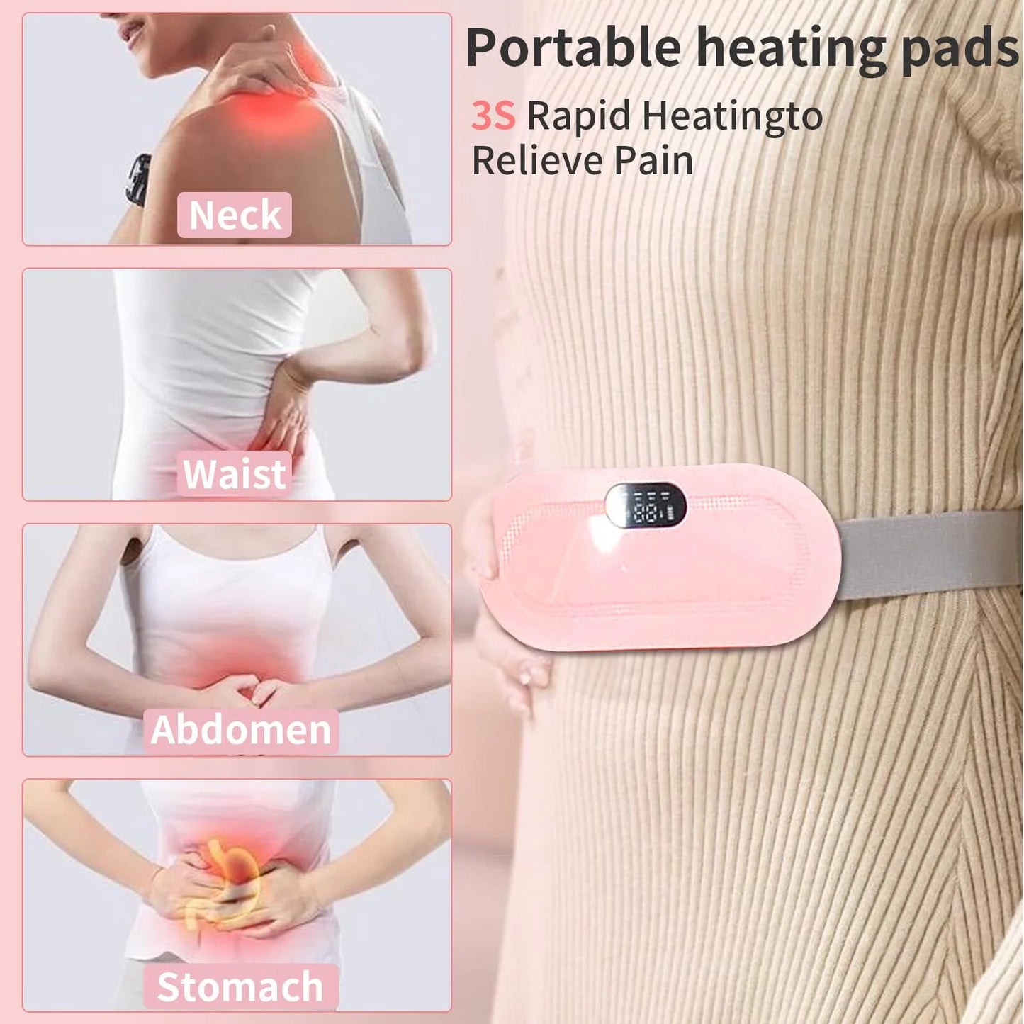 Portable Heating Pad for Period Cramps,1800Mah Cordless Period Heating Pad,3 Massage Modes Menstrual Heating Pad,Electric Rapid Fast Heating Period Cramp Heating Pad, Gifts for Women,7"1Pc